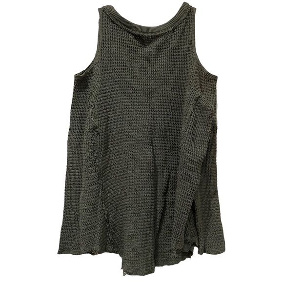 Free People Medium Olive Green Sunrise Cold Shoulder Cut Out Sweater 💯 Cotton R - Picture 4 of 8